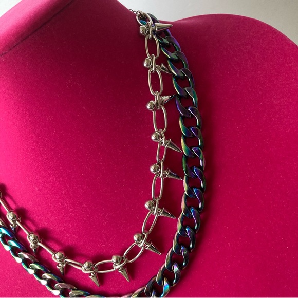 Two Layer Necklace Bullet Punk Gothic spikes | Silver Tone - Picture 5 of 6